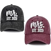 2 PCS Mr and Mrs Est 2025 Hats for Men Women, 3D Embroidered Adjustable Cotton Couples Baseball Cap