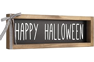 flangairy Happy Halloween Sign, Wooden Halloween Table Centerpiece Decorations for Home, Indoor Halloween Decorative Signage Wall Shelf Desk Fireplace Mantle Rustic House Decor
