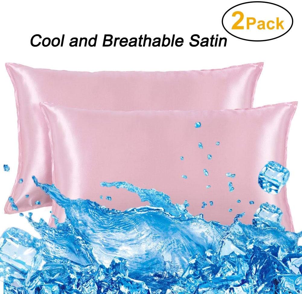 Memory Satin Pillowcases for Hair and Skin-Hypoallergenic,Wrinkle Free,Iron Free and Anti-snugging,Envelope Closure Easy to Disassemble and Wash-Resistant,Queen Size 20x30 inch Soft Pink - 2 Pack