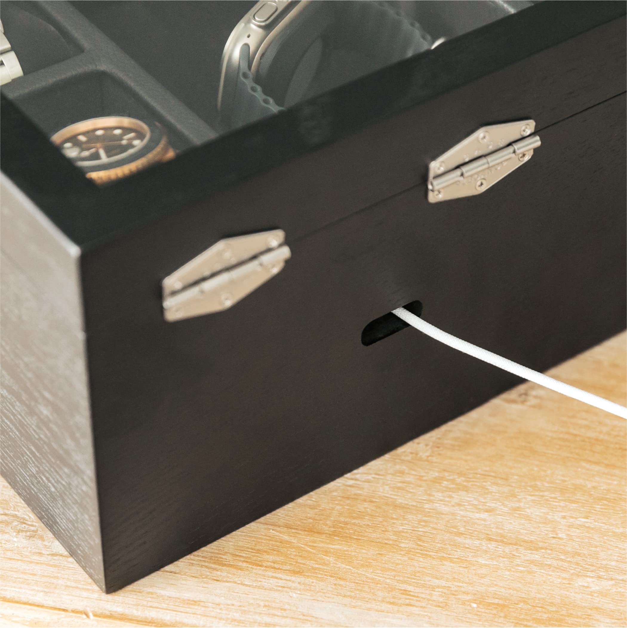 8 Slot Watch Box Case Organizer for Men, Black Finish, Watch Display Case, Modular Valet Tray, Apple Watch Compatible with Apple Watch Stand, Accessory Drawer, Pillow Stands