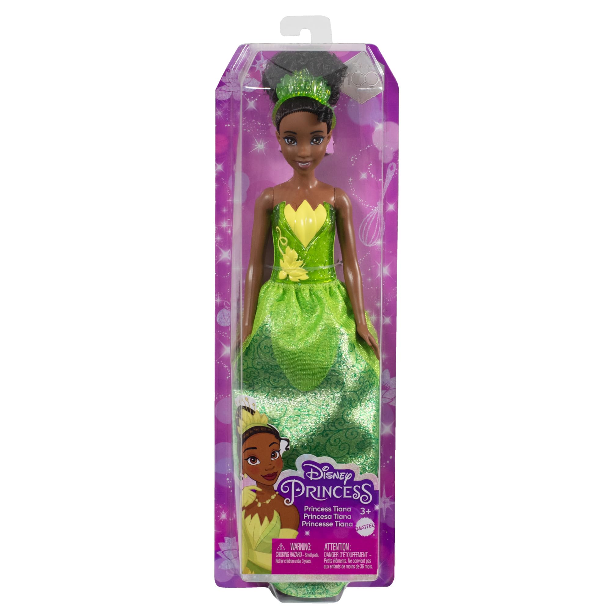 Mattel DISNEY Prinzessin Tiana - Bewegliche Puppe mit glitzerndem Outfit und Accessoires, inspiriert vom Film Küss den Frosch, für Kinder ab 3 Jahren, HLW04 6