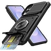 Vofolen for Samsung Galaxy S25 Edge Case with Card Holder [Store 2 Cards] +360° Rotated Ring Kickstand Dual Layer Heavy Duty Shockproof Wallet Cover for Galaxy S25 Edge Case for Women Men, Black