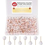 Yalis Push Pins 1/3 Inch Rose Gold Map Tacks 100-Count Large Size Pins Rose Gold Steel Point and Transparent Plastic Round He