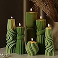 Threlaco 6 Pcs Pillar Candles Modern Aesthetic Ribbed Decorative Candle Set Cute Soy Wax Scented Ribbed Decor for Home(Green,2.36-6.89 Inch)