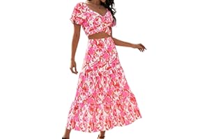 DRESSTELLS Women's 2 Piece Skirt Set, Floral Skirt Set Outfits Suit, Top & Long Skirts, Casual Boho Summer Dress 2025