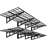 FLEXIMOUNTS 2-Pack 2x6ft Garage Shelving 24-inch-by-72-inch Heavy Duty Wall Mounted Shelves Garage Storage Rack Floating Shelves, 1400lbs Load Capacity, Black, Classic Series