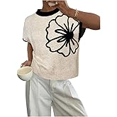 SOLY HUX Women's Short Sleeve Sweater 3D Floral Sweaters Pullover Tank Tops Knit Vest Trendy Fashion Clothing Apricot Black Floral Small
