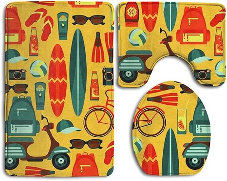 Alfombra de baño con diseño plano, 3 piezas, antideslizante, para ducha