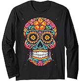 Halloween Sugar Skull Calavera Long Sleeve T-Shirt
