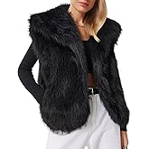 COZYPOIN Womens Faux Fur Vests Sleeveless Lapel Furry Jacket Fluffy Open Front Cardigan Winter Cropped Fur Vest Outerwear