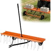 48" Tow Behind Dethatcher, Pull Behind Lawn Dethatcher with 24 Rust-Proof Tines &amp; Heavy-Duty Tires, Tow Behind Rake for Yard &amp; Garden Thatch and Dead Grass Removal, Fit Lawn Tractors, ATV, UTV, Orange