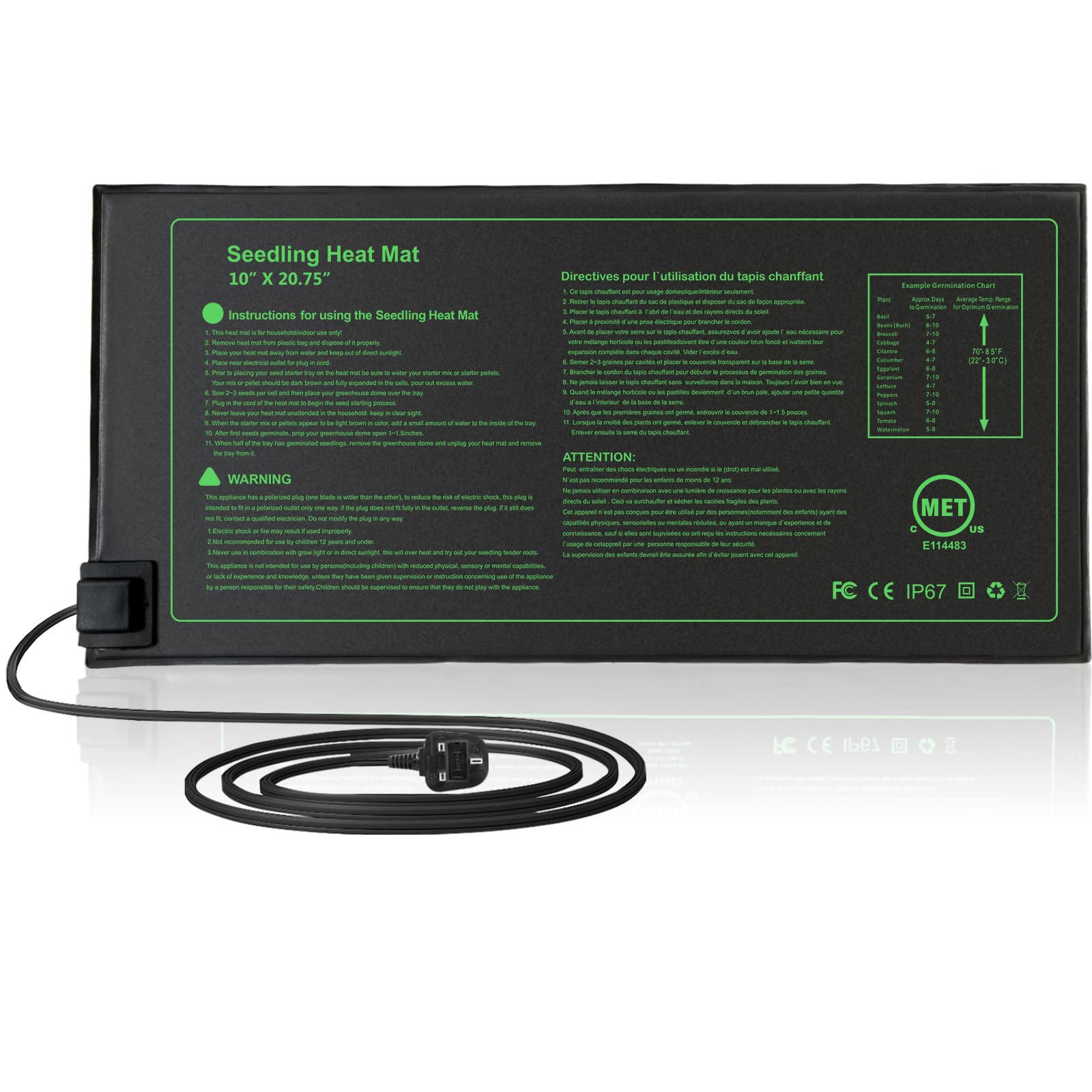 NAMOTEK Plant Heat Mat, Durable Waterproof Seed Germination Heating Mat, Warm Hydroponic Heating Pad 10" x 20.75" MET Standard…