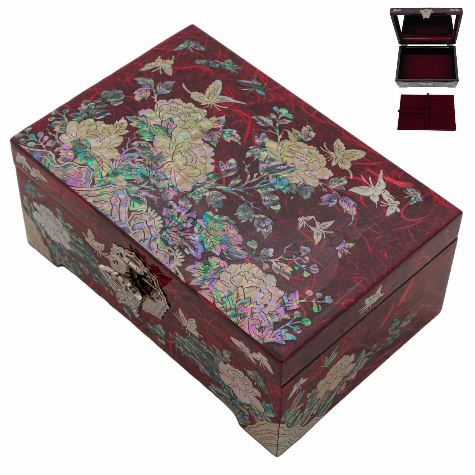 February Mountain Mother of Pearl Jewellery Organiser Box with Ring Tray - Gifts for Women Unique gift for women who have everything