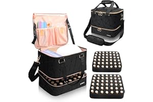 Sambois Nail Polish Organizer Bag Holds 84 Bottles (15ml/0.5 fl.oz)& Nail Lamp, PU Leather Nail Supplies Organizer with Holder& Shoulder Strap, Portable Travel Nail Kit Storage Carrying Case (Black)