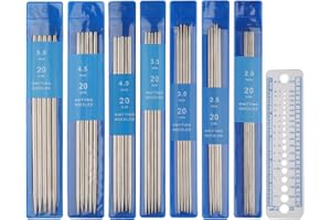 Coopay Short Double Pointed Knitting Needles Kit 20cm, Double Ended Stainless Steel Needles 2.0mm to 5.0mm, DPNS Knitting Pin