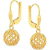 LeCalla 925 Sterling Silver Heart Dangle Drop Earrings for Women Jewelry Lightweight Leverback Filigree Ball Drop Dangle Earrings for Women