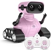 ALLCELE Girls Robot Toy, Rechargeable RC Robot for Kids, Remote Control Toy with Music and LED Eyes, Gift for Children Age 3 Years and Up - Pink