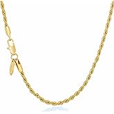 LIFETIME JEWELRY 2mm Gold Rope Chain for Women & Men - Diamond Cut 24k Necklace Real Gold Plated - Lifetime Replacement - Durable Clasp - 14 to 36 inches
