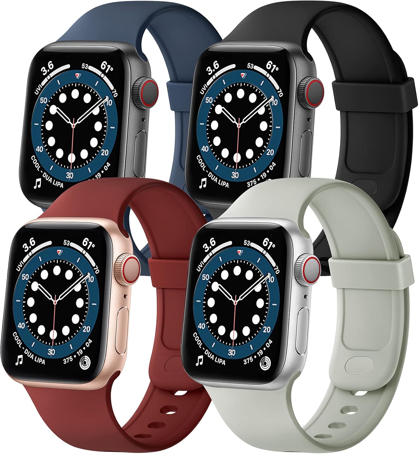 SVISVIPA Sport Bands Compatible with Apple Watch Bands 38mm 40mm, Soft Silicone Wristbands Women Men Replacement Strap for iWatch Series SE/6/5/4/3/2/1,Midnight Blue/Black/Wine Red/Stone