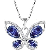 Blaniy Butterfly Necklace for Women 925 Sterling Silver Birthstone Pendant Created Gemstone Jewelry Gifts for Her