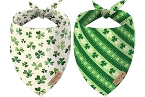 Oritasy St. Patrick's Day Dog Bandanas, 2-Pack Triangle Reversible Love Pet Scarves, Premium Fabric, Irish Bandana for All Dogs (Large, Style 2)