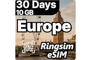 [eSIM] Europe eSIM | 30DAYS 10GB | UK, France, Italy, Spain, Germany | 5G, 4G/LTE, Tethering, Hotspot | eSIM with Instant Activation in 10 Minutes | Travel eSIM by Ringsim 30DAYS 10GB