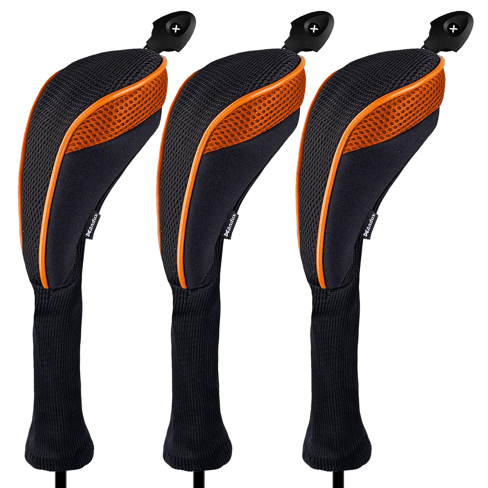 Andux Long Neck Golf Hybrid Club Head Covers with Dial No. Tag CTMT-01 (Black/Orange,3pcs)