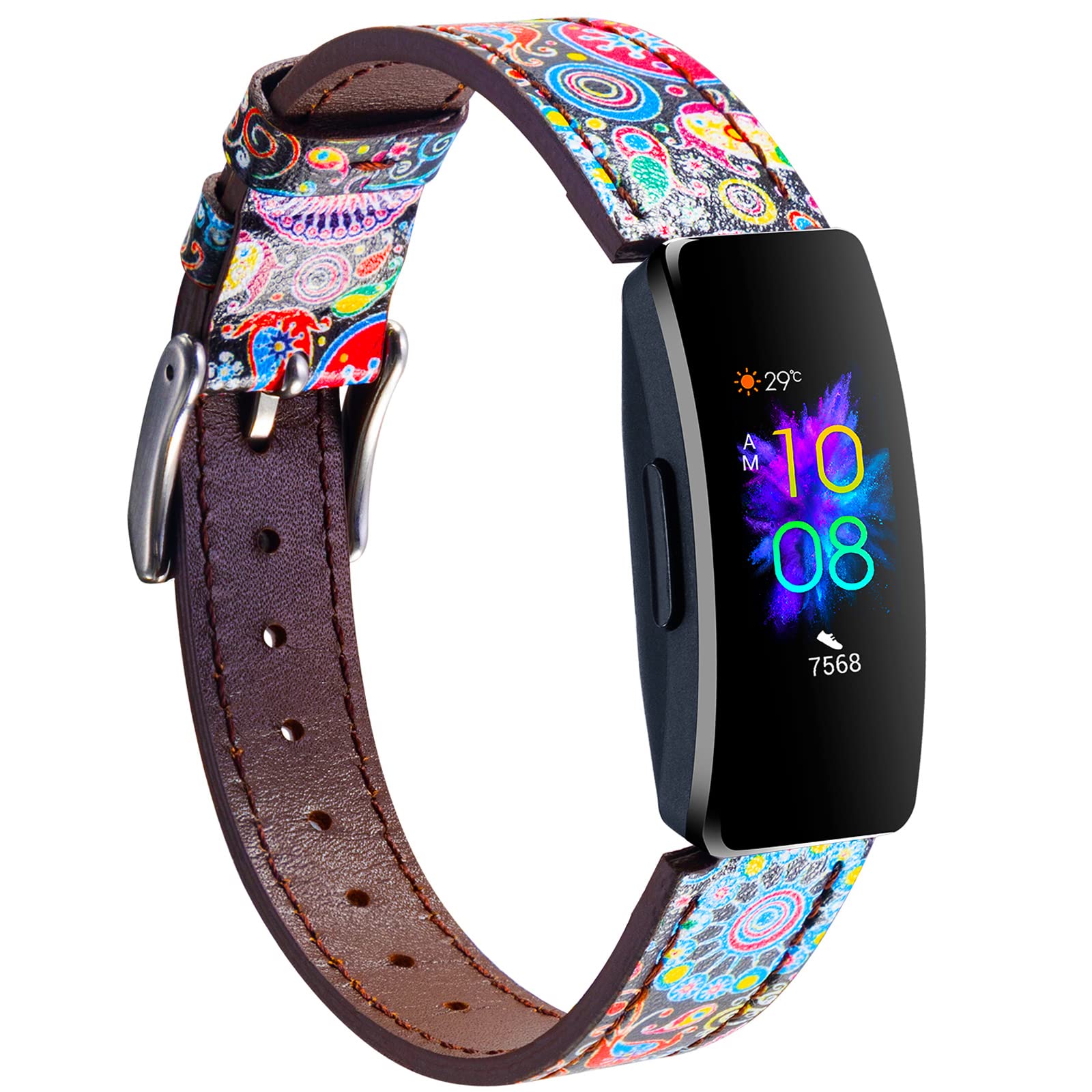 Nigaee Leather Wristband with Printed Patterns for Women & Men, Replacement Strap Compatible with Fitbit Inspire 3 & Ace 2 — image 1