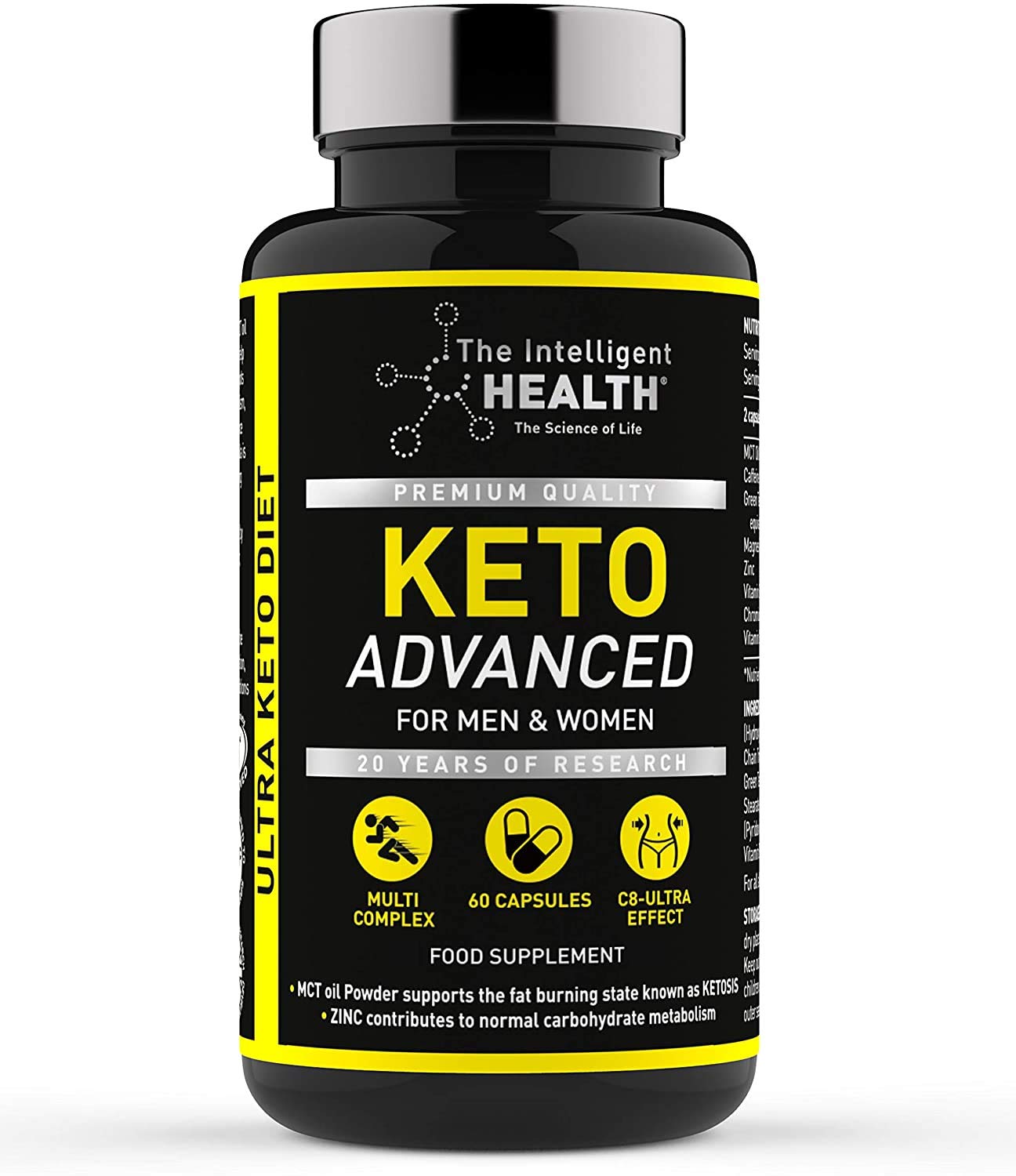The Intelligent Health Keto Advanced - Keto Diet Capsules with Electrolytes - C8 MCT Oil Food Supplement - Green Tea Extract for Men & Women - 60 Capsules