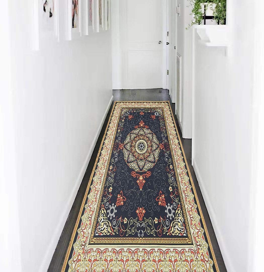 Vintage Ethnic Style Rugs Runners,Protect Floors,Machine Wash,Durable Non-Slip Indoor Outdoor Area Rugs Pad,for Hallway Entrance Doormat Kitchen Living Room Bedroom,31.5" W × 63" L / 2.6' W × 5.2' L