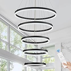 Benkut 5-Rings Modern LED Chandelier Black High
