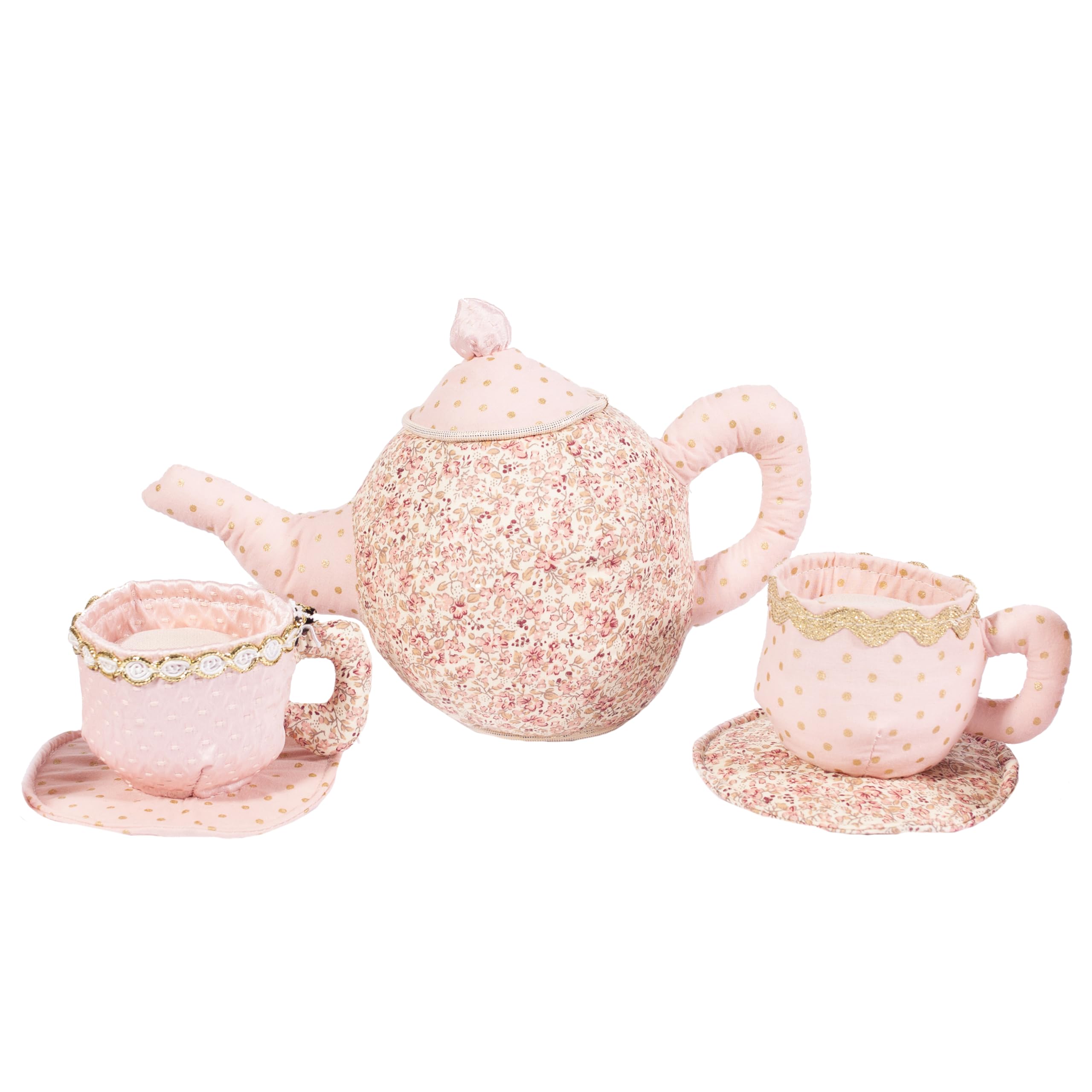 MON AMI Floral Tea Set Stuffed Toy – Plush Pretend Play Tea Party Set with 9-Inch Teapot & 4-Inch Cups | Soft Tea Set for Toddlers & Preschoolers | Imaginative Play Gift for Kids
