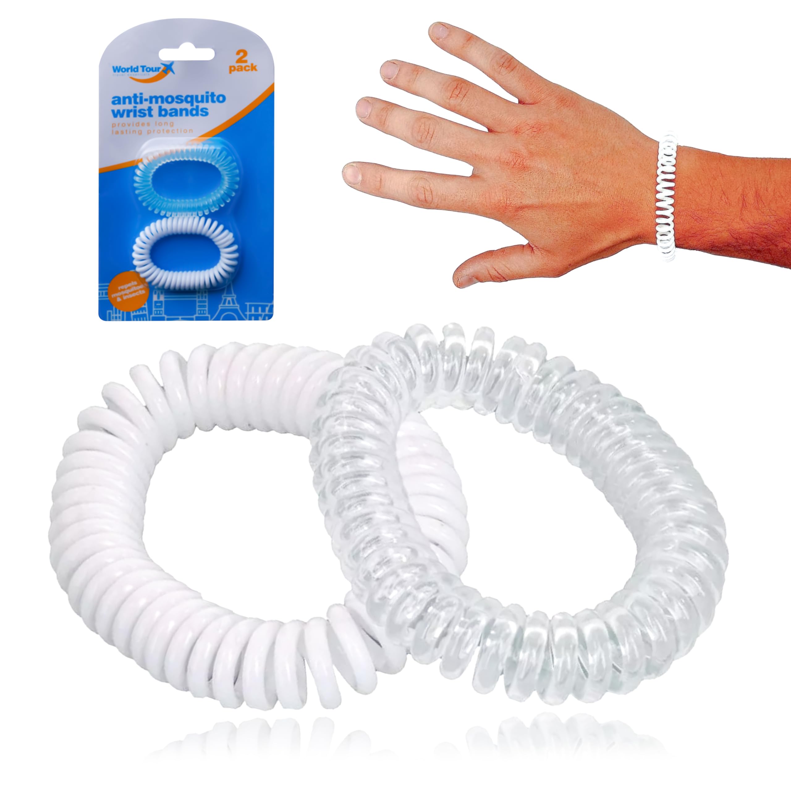 White PVC Travel Anti-Mosquito Wristbands - 2 Pack, Non-Irritating & Safe Pest Repellent for Outdoor Protection