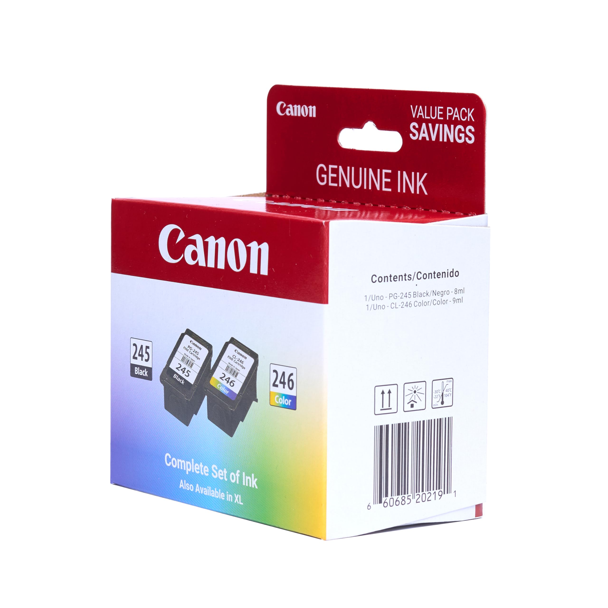 Canon PG-245 / CL-246 Genuine Ink Value Pack (2 Cartridges), Compatible with iP2820, MG2420/2924/2920/3020/2522/2525, MX492, TS3120/302/302a/202/202a/4520/3320