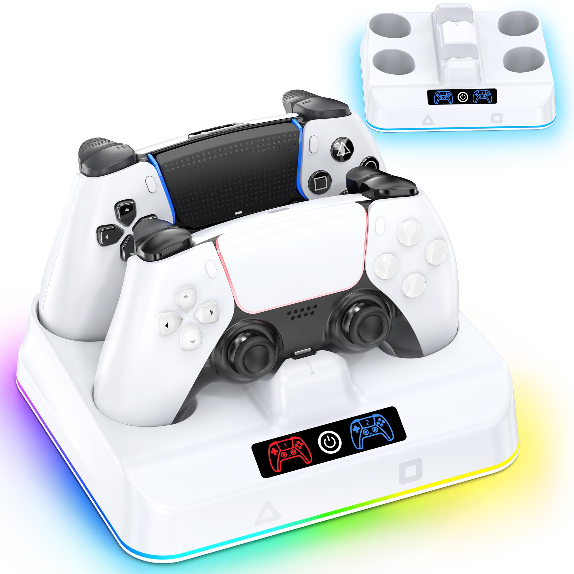OIVO PS5 Controller Charger Station, Drop & Go Design Compatible with Sony PlayStation 5 DualSense/Edge Remotes, Fast Charging Dock with RGB Light & LED Indicator, Must Have PS5 Accessories