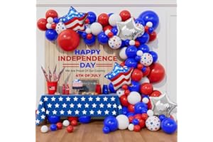 Beaumode 139pcs July 4th Balloon Arch Garland Kit Red White Blue Balloon Arch for Memorial Day Independence Day Americana Patriotic Veterans American Flag Day Party Decorations (Red White Blue)