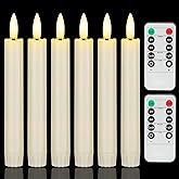 AFINETH 6.4 Inch Flameless Taper Candles with Remote, Short Flickering Battery Operated Candles, Ivory Led Flameless Candlesticks for Weeding Home Party Festival Decor, 6 Pack