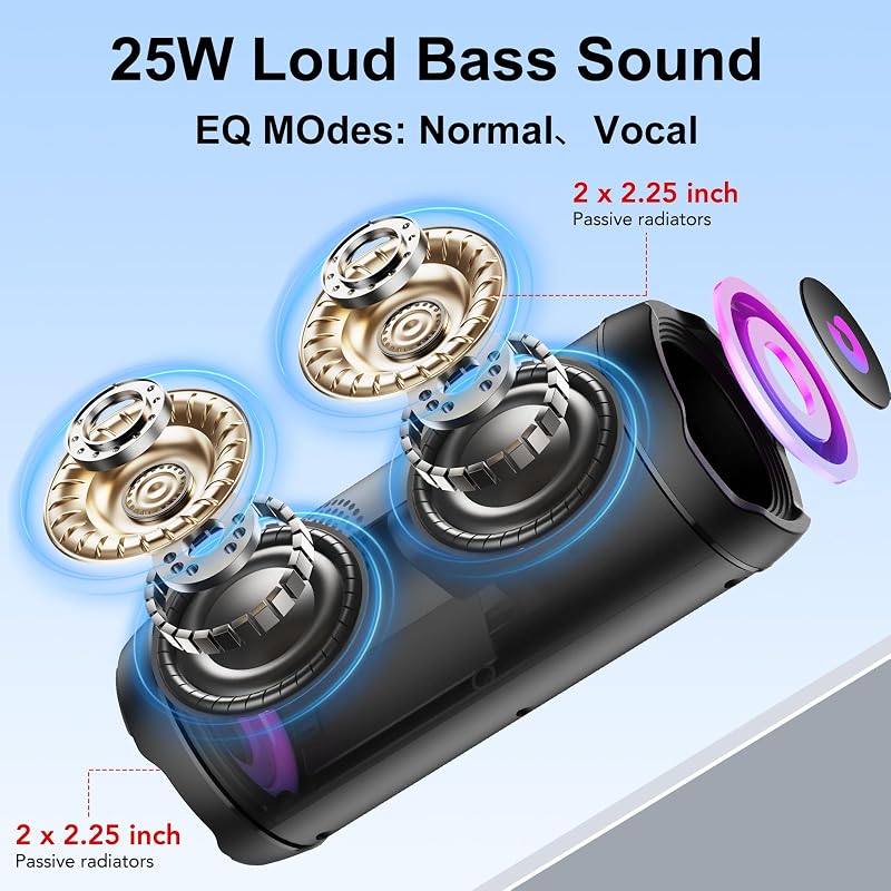Cassa Bluetooth Portatile 25W, Potente Altoparlante Bluetooth, Doppio Basso Driver, 25 Ore di Autonomia, TWS Accoppiamento, RGB, IPX7 Impermeabile, AUX, TF,USB,Ideale Attività All'aperto/Feste/Viaggi