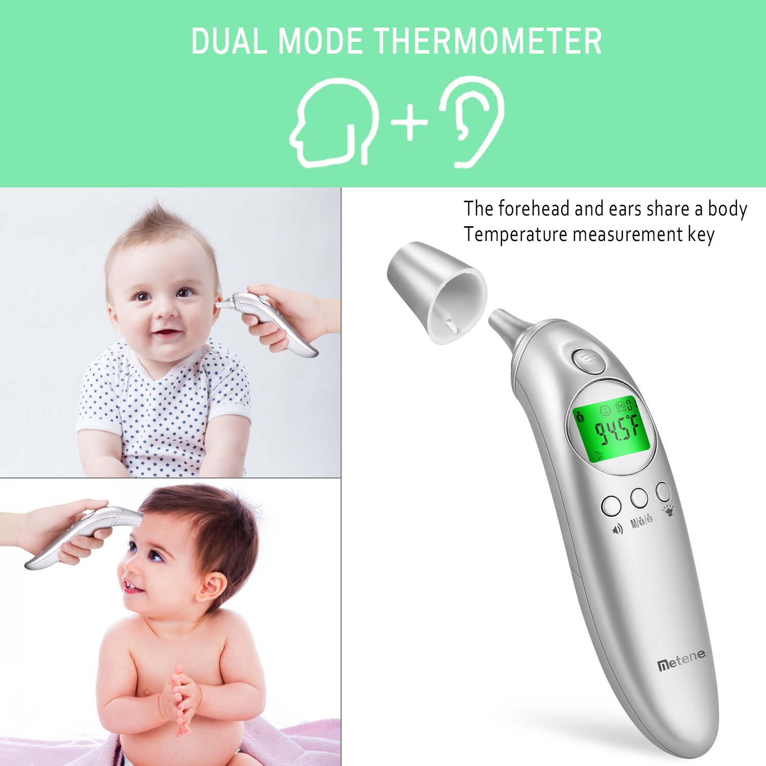 Metene Forehead and Ear Digital Thermometer, NonContact Thermometer