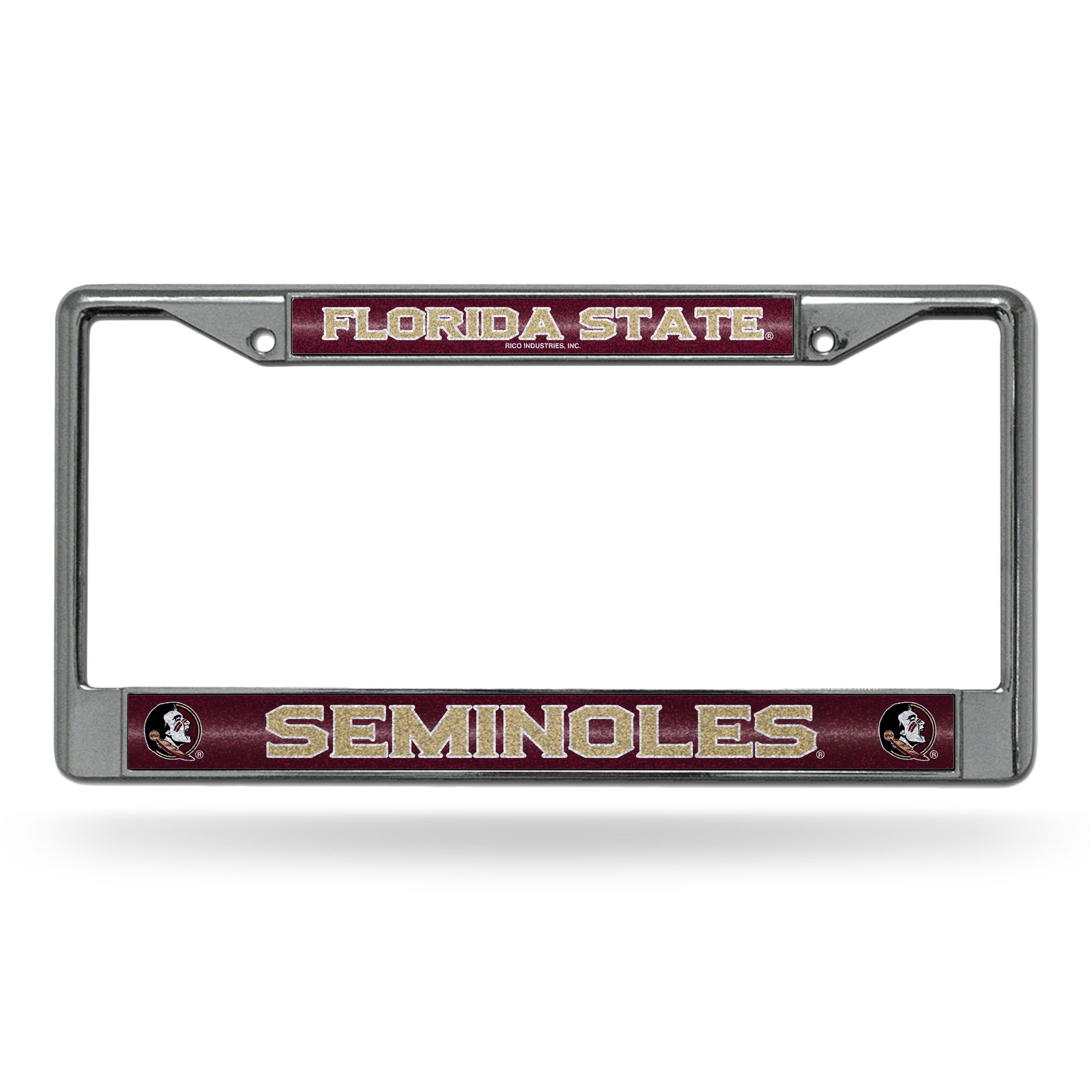 Rico Industries NCAA Bling Chrome License Plate Frame with Glitter Accent, Florida State Seminoles