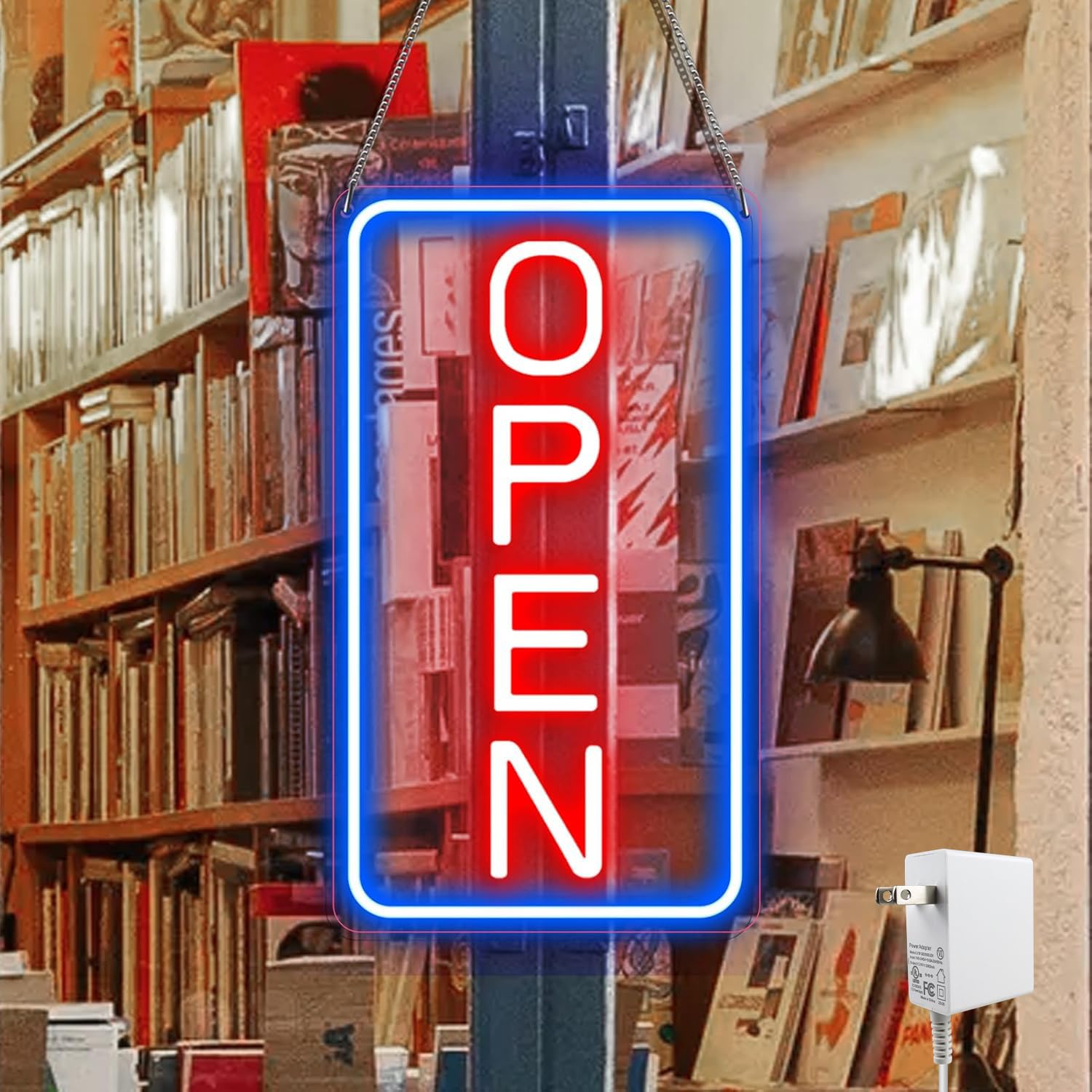 Photo 1 of 16"x 9" Ultra Bright 12V Neon Open Sign for Business, LED Open Neon Sign, Electric Light up Signs for Stores, Restaurants Shops Window (Blue-Red-Vertical)