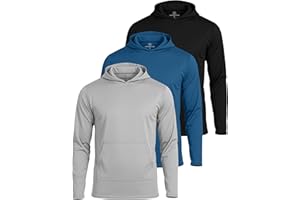 Real Essentials 3 Pack: Men's Mesh Long Sleeve Athletic Pullover Hoodie Sweatshirt Pockets UPF 50+ (Available in Big & Tall)
