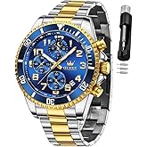 OLEVS Mens Watches Chronograph Luxury Dress Moon Phase Two Tone Stainless Steel Waterproof Luminous Business Calendar Wrist Watch