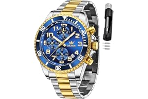 OLEVS Mens Watches Chronograph Luxury Dress Moon Phase Two Tone Stainless Steel Waterproof Luminous Business Calendar Wrist Watch