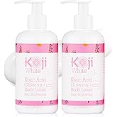 Koji White Kojic Acid & Collagen Body Lotion, Women Gifts Set for Skin Brightening with Arbutin, Glowing Skin, Moisturizer & Radiant Complexion, Uneven Skin Tone - Vegan, 8.45 Fl Oz (2 Packs)
