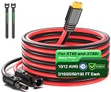 Bateria Power Solar to XT60 Charge Extension Cable 10AWG 10Ft, Solar Connector to XT60 Adapter Cable for Solar Panel to LiFePO4 Battery RV Portable Power Station Solar Generator,10AWG 10Ft