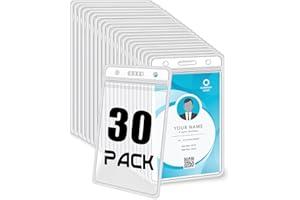 30 Pack Vertical ID Badge Holders Clear Plastic Waterproof Card Holder Resealable for Office Worker Teacher