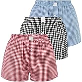 Numgug Womens Y2k Plaid Shorts Women Cute Striped Print Lounge Pajama Boxer Shorts Checkered Sleep Shorts Comfy & Casual Gingham PJ Shorts, 4X-Large, A Pack22