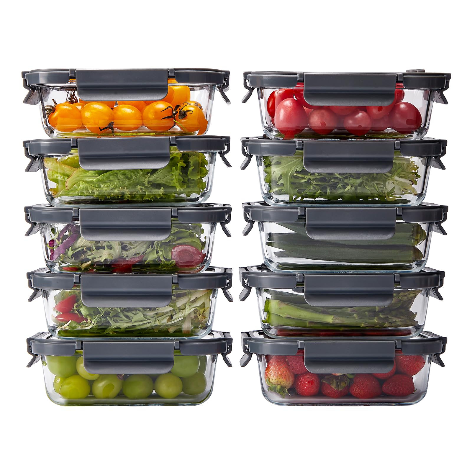 Photo 1 of *** PARTIAL SET *** Spreccio Glass Food Storage Containers with Lids, 10 Pack of 21oz, Glass Meal Prep Container with Airtight Lids, Microwave Safe Food Container Set, BPA Free, LeakProof, Ideal for Lunch