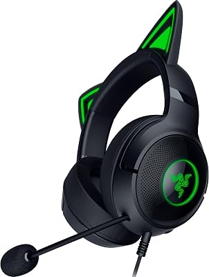 Kraken Kitty V2 - Auriculares RGB por cable con orejas de gatito (Iluminación reactiva al streaming, Micrófono cardioide HyperClear, Diafragmas de 40mm TriForce, Sonido envolvente) Negro